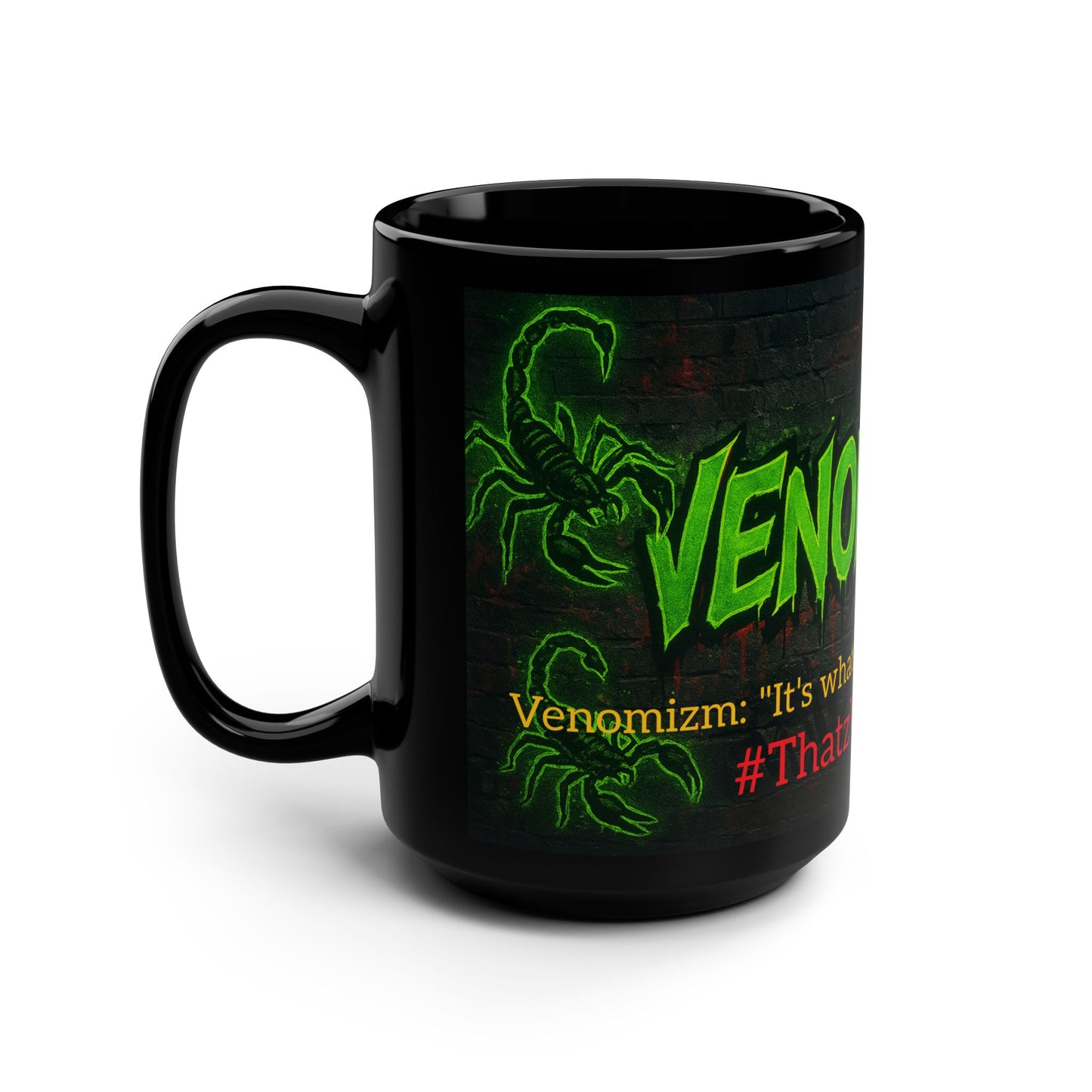 Venomizm Black Mug — 15oz Urban Green Logo & Hashtag