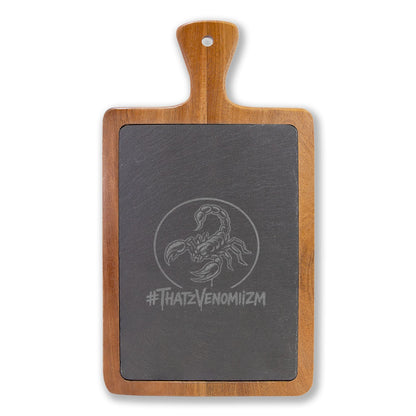 Engraved Acacia Charcuterie Board with Slate Insert & Cheese Tools — Scorpion #ThatZVenomizm