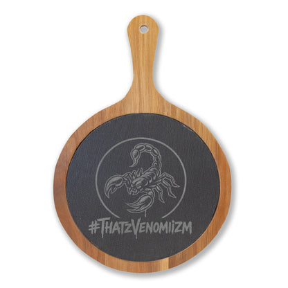 Engraved Acacia Charcuterie Board with Slate Insert & Cheese Tools — Scorpion #ThatZVenomizm