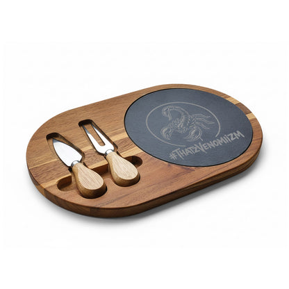 Engraved Acacia Charcuterie Board with Slate Insert & Cheese Tools — Scorpion #ThatZVenomizm