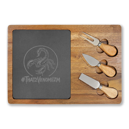 Engraved Acacia Charcuterie Board with Slate Insert & Cheese Tools — Scorpion #ThatZVenomizm