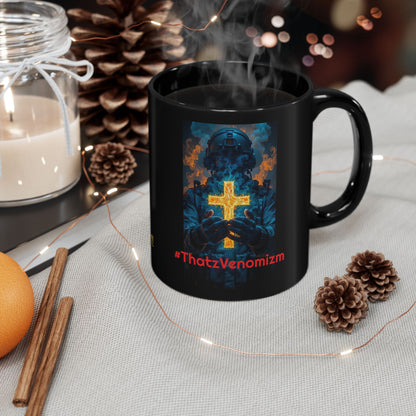 ThatzVenomizm Black Ceramic Mug (11oz/15oz) — Dark Religious Cross Design for Gothic Coffee Lovers