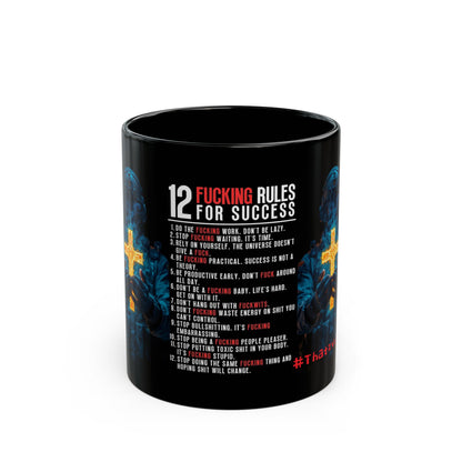 Motivational Black  Mug — "12 Fucking Rules for Success" Inspirational Design