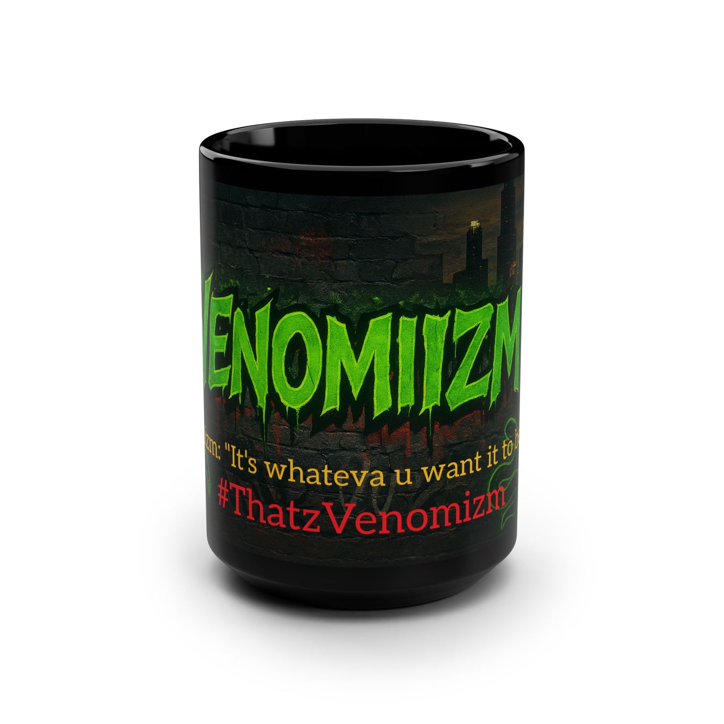 Venomizm  Black Mug — 15oz Urban Green Logo & Hashtag